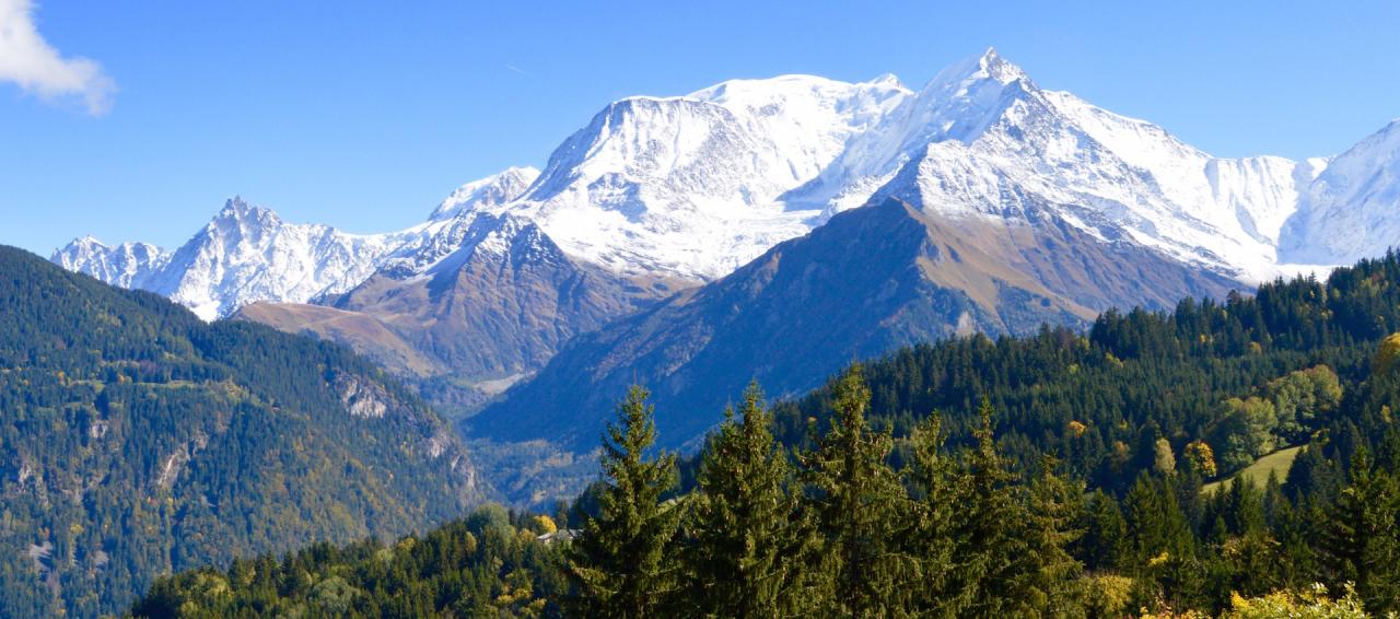 Vue panoramique sur la chaine du Mont-Blanc.